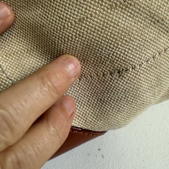 Vintage Tory Burch Canvas Leather Tote Bag Women's Beige Brown Gold-Tone Logo - Picture 3 of 16